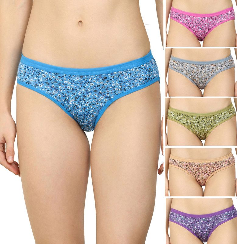 Pack of 6 Women Hipster Pink, Purple, Green, Beige, Blue, Grey Panty