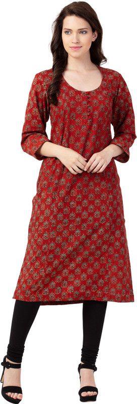 Women Floral Print Cotton Blend Flared Kurta  (Maroon)