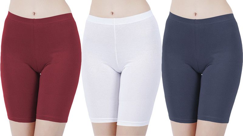 Pack of 3 Solid Women Red, White, Blue Cycling Shorts