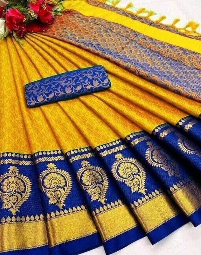 Woven Assam Silk Jacquard, Art Silk Saree  (Yellow)