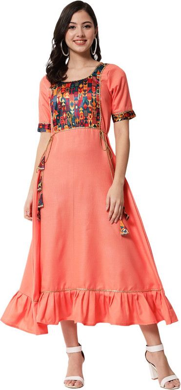 Women Printed Cotton Blend Anarkali Kurta  (Pink)