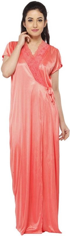 Women Nighty with Robe  (Pink)