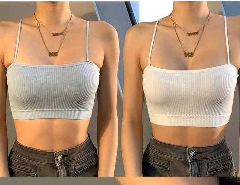 Pack of 2 Women Cami Bra Lightly Padded Bra  (Grey, White)