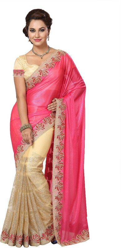 Embellished Bollywood Lycra Blend Saree  (Beige)