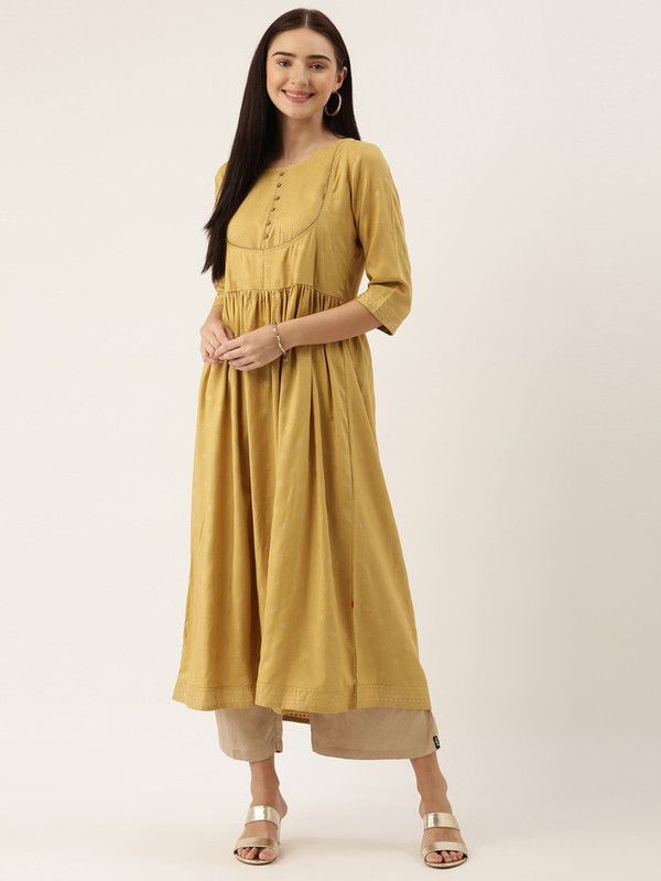 Women Solid Viscose Rayon Anarkali Kurta  (Yellow)