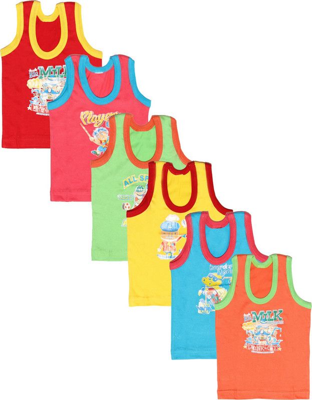 Vest For Boys Cotton Blend  (Multicolor, Pack of 6)