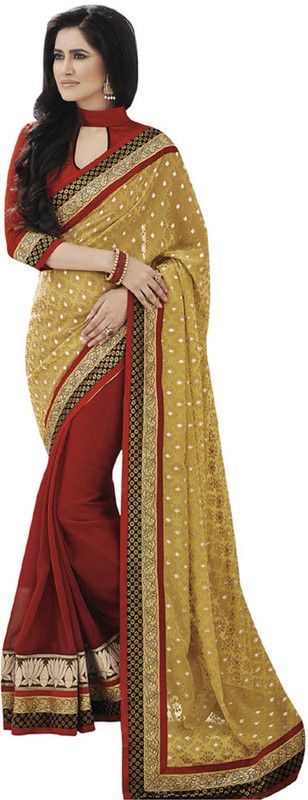 Self Design Bollywood Brasso Saree  (Yellow)