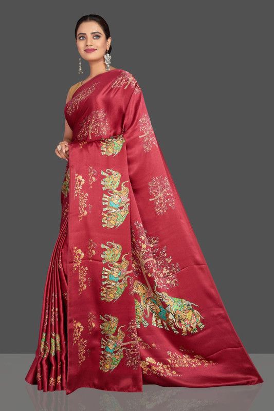 Printed Bollywood Satin Saree  (Multicolor)