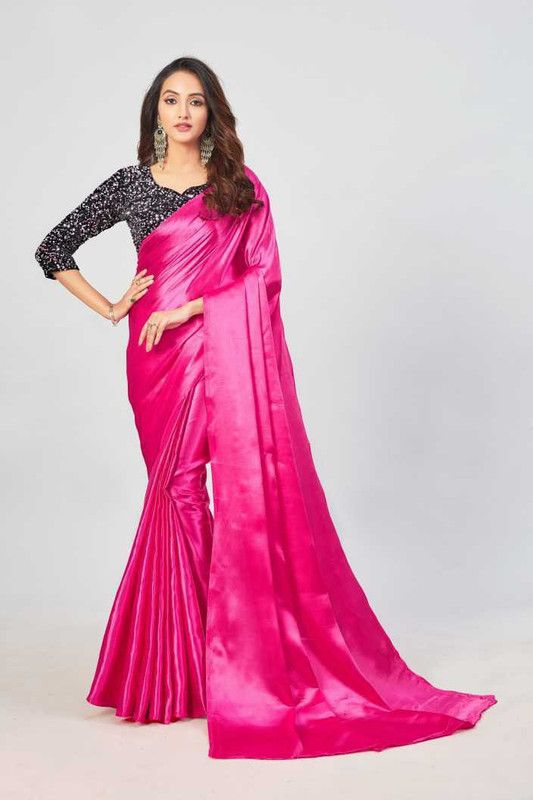 Solid/Plain Bollywood Satin Saree  (Pink)