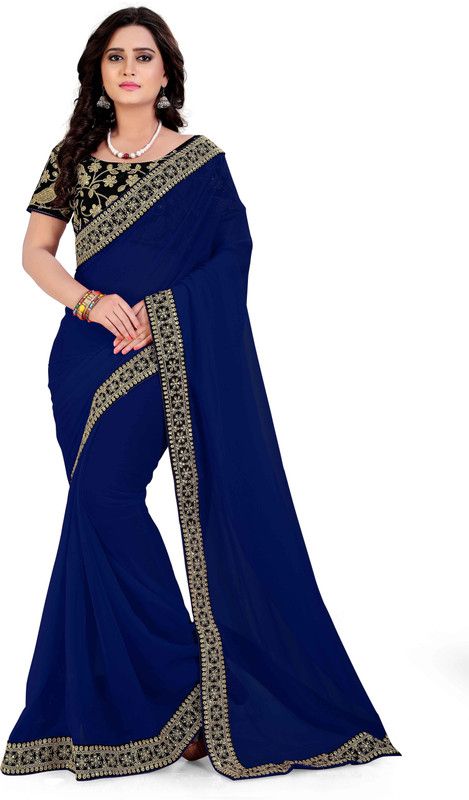 Embroidered, Solid/Plain Bollywood Velvet, Georgette Saree  (Multicolor)