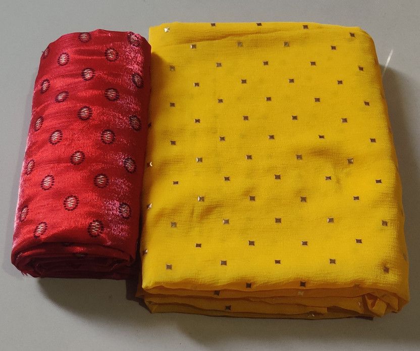 Polka Print Daily Wear Chiffon Saree  (Yellow)