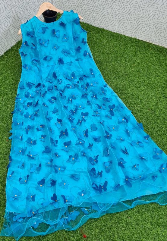 Semi Stitched Net/Lace Kurta Fabric Embroidered