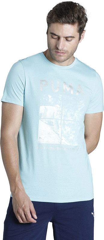 Graphic Tee 1 Men Graphic Print Round Neck Cotton Blend Blue T-Shirt