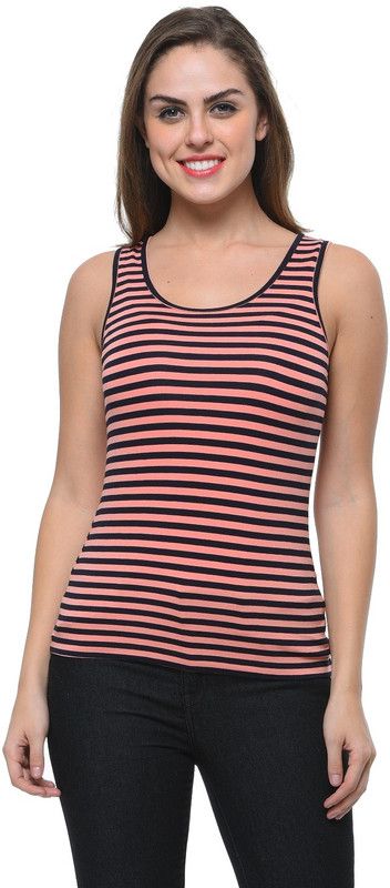 Casual Sleeveless Striped Women Dark Blue, Pink Top