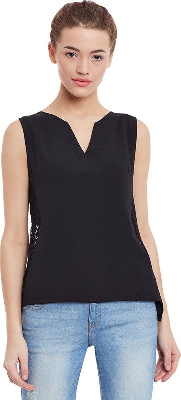 Party Sleeveless Embroidered Women Black Top