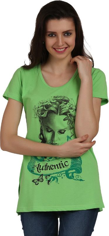 Casual Regular Sleeves Graphic Print Women Light Green Top