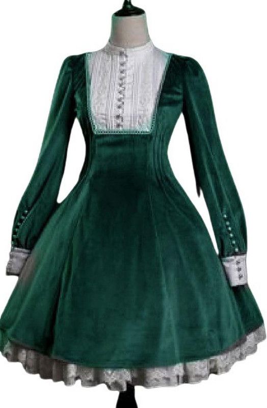 Women A-line Dark Green, White Dress