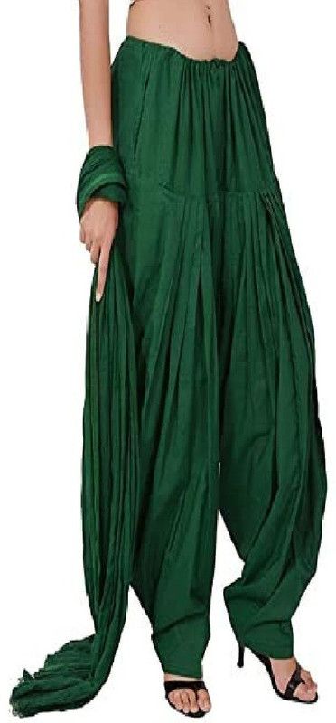 Women Regular Fit Green Cotton Blend With Attached Dupatta Trousers