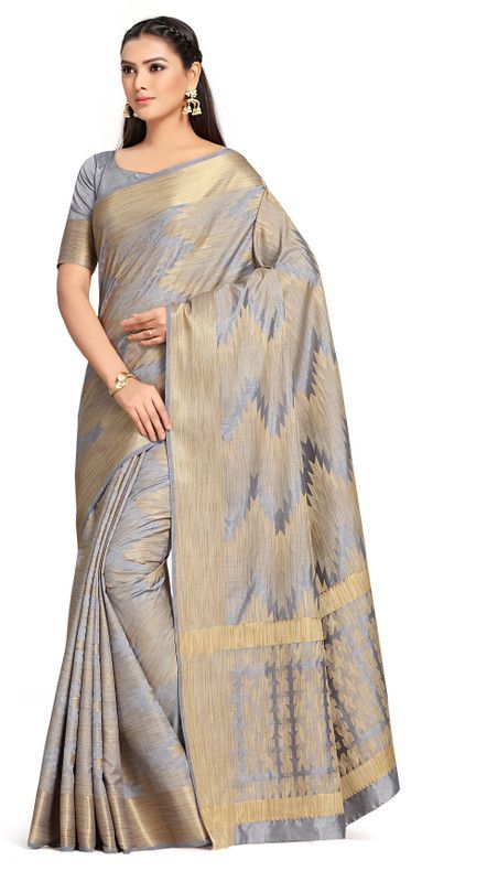 Embellished Kanjivaram Art Silk Saree  (Grey)