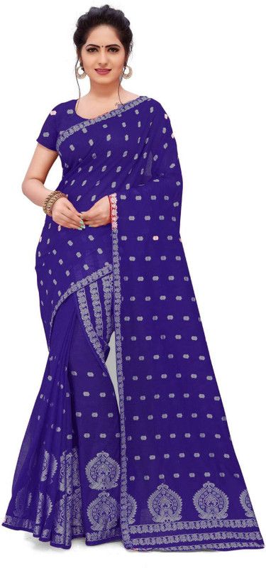 Printed Mekhela Chador Cotton Blend Saree  (Dark Blue)
