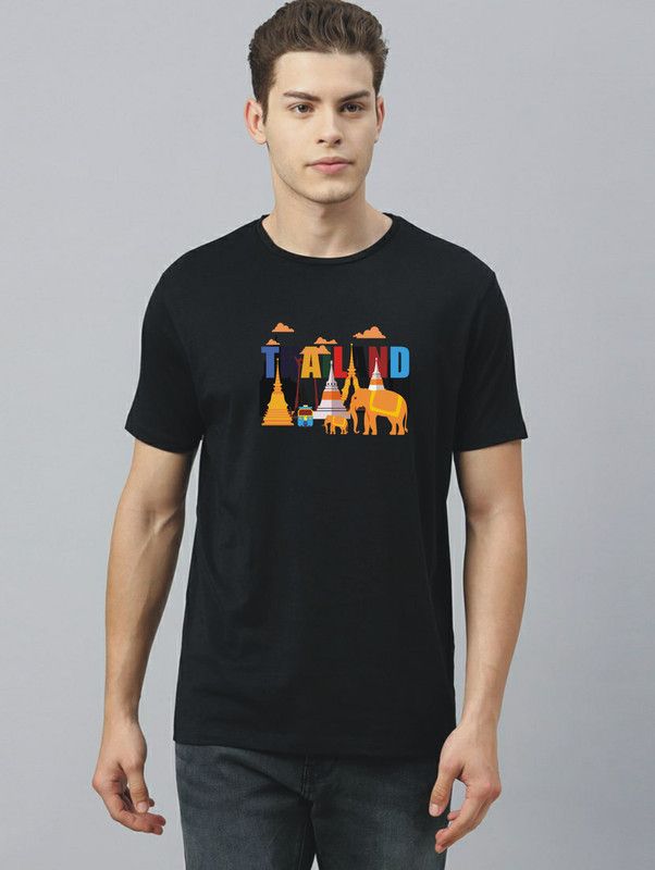 Printed Men Reversible Black T-Shirt