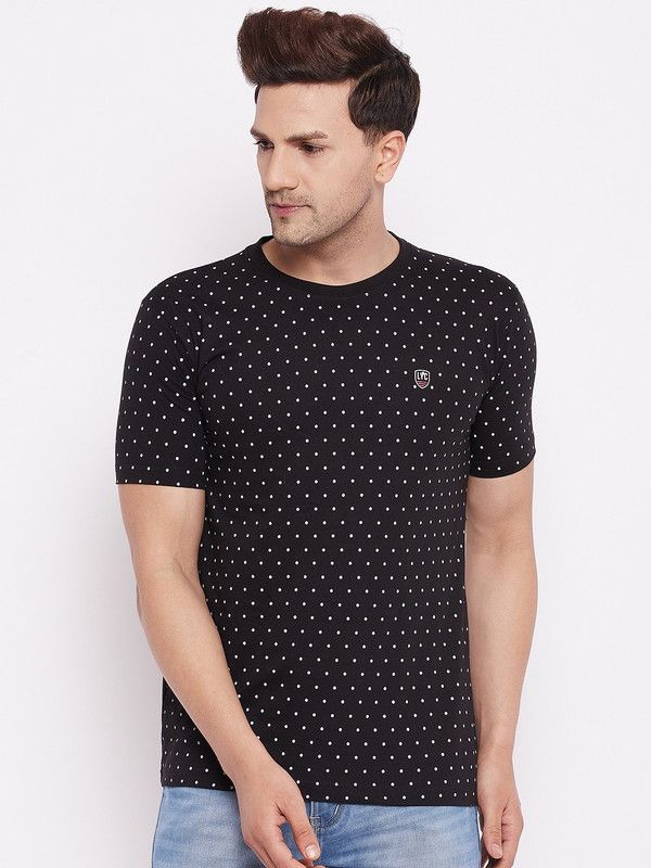 Polka Print Men Black T-Shirt