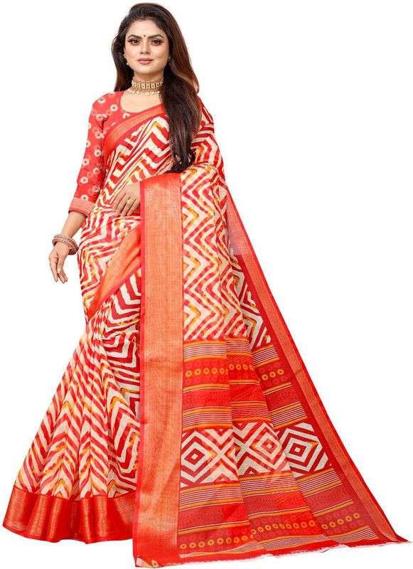Woven Leheria Viscose Rayon, Cotton Silk Saree  (Red)