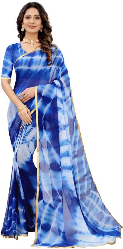 Geometric Print Fashion Chiffon Saree  (Blue)