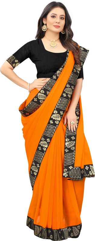 Solid/Plain Daily Wear Georgette, Art Silk Saree  (Yellow)