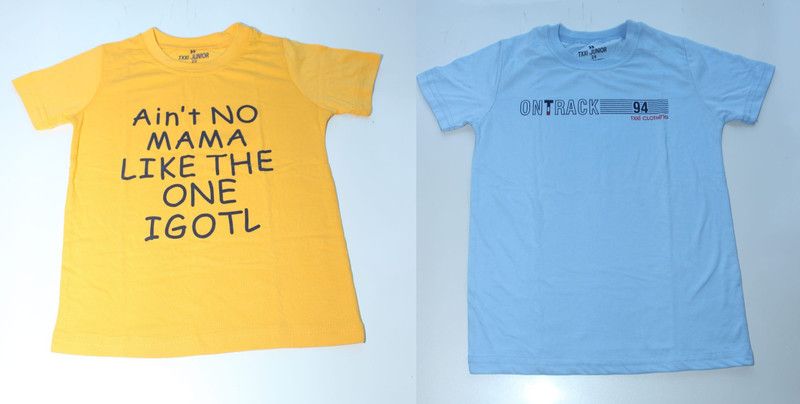 Boys & Girls Typography Cotton Blend T Shirt  (Yellow, Pack of 2)
