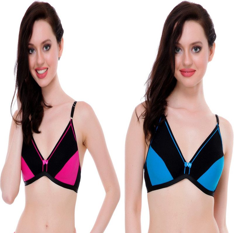 Pack of 2 Women Full Coverage Non Padded Bra  (Light Blue, Pink)