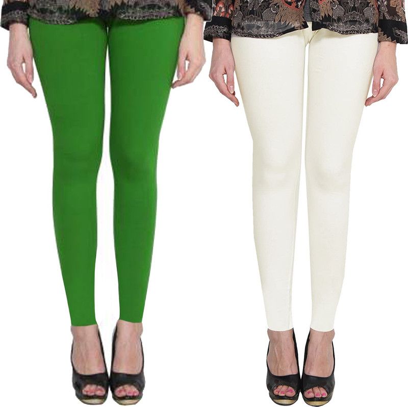 Clarita Ankle Length Ethnic Wear Legging  (Green, White, Solid)