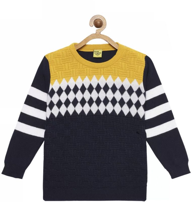 Boys Self Design Round Neck Black Sweater