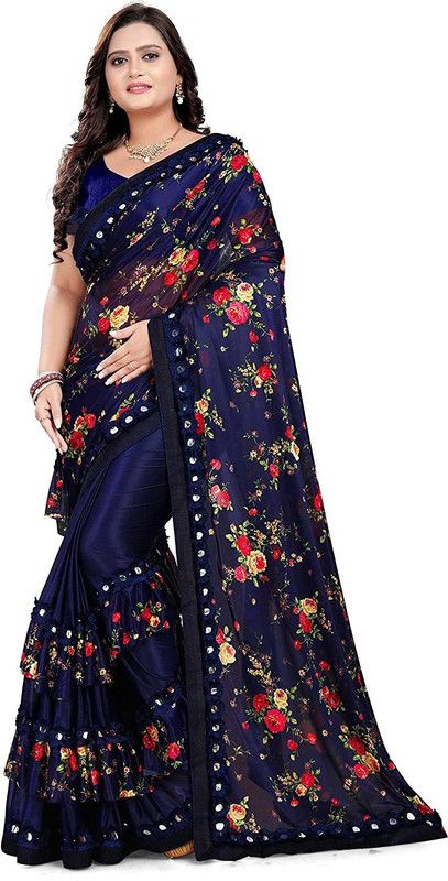 Embroidered Bollywood Lycra Blend Saree  (Blue)