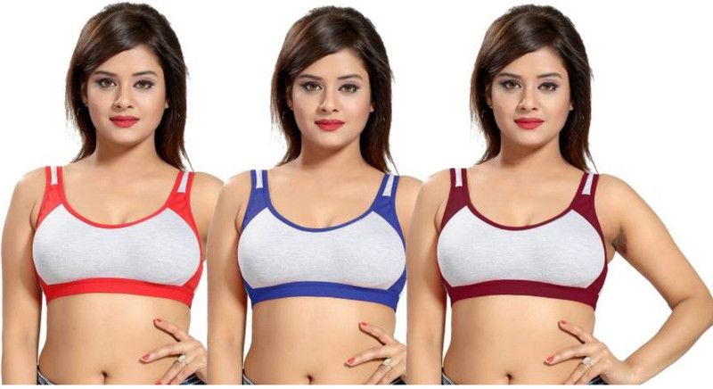 Pack of 3 Women Sports Non Padded Bra  (Maroon, Blue, Pink, Grey)