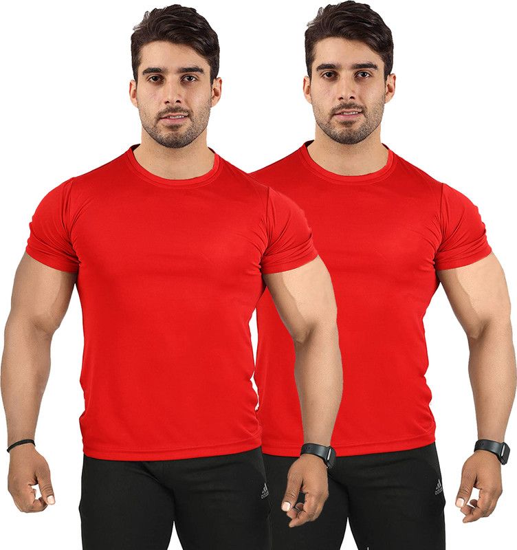 Pack of 2 UDI n ADI Men's Red And Red Combo T-Shirt Polyester Drifit For Men Pack Of 2 Men Solid Round Neck Viscose Rayon Red T-Shirt