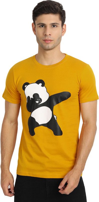 Geometric Print Men Yellow T-Shirt