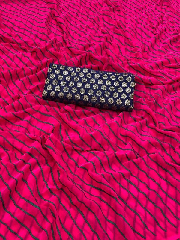 Striped Leheria Georgette Saree  (Pink)