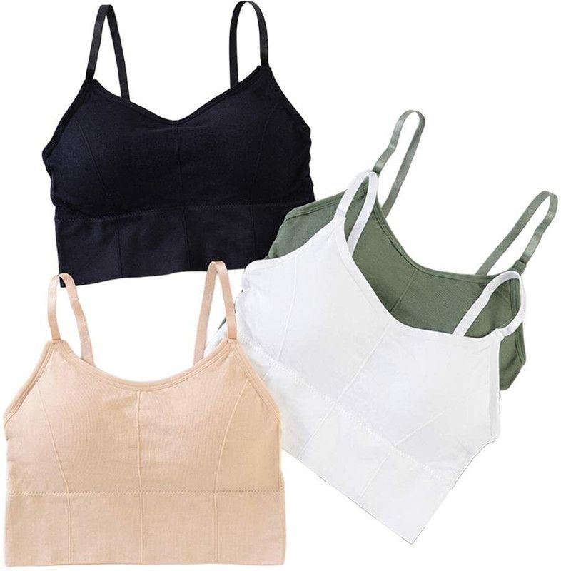 Pack of 4 Women Cami Bra Lightly Padded Bra  (Beige, Black, Green, White)