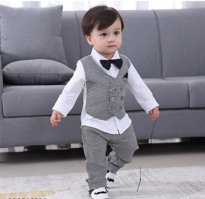 Baby Boys Party(Festive) Jacket Trouser  (Grey)