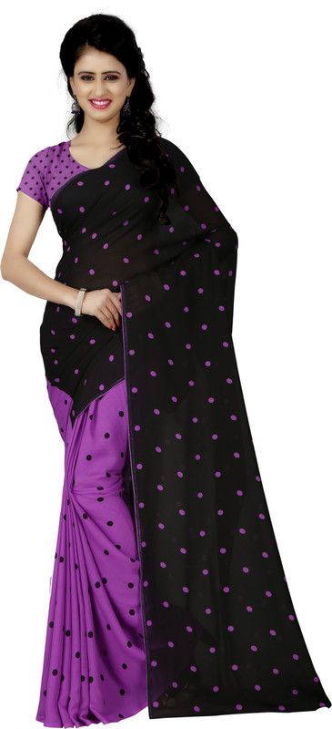 Printed, Polka Print Daily Wear Georgette Saree  (Purple, Black)