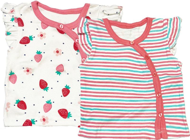 Baby Girls Printed Pure Cotton T Shirt  (Multicolor, Pack of 2)