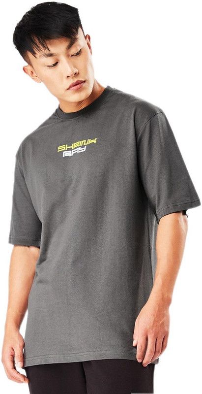 Men Printed Crew Neck Cotton Blend Grey T-Shirt
