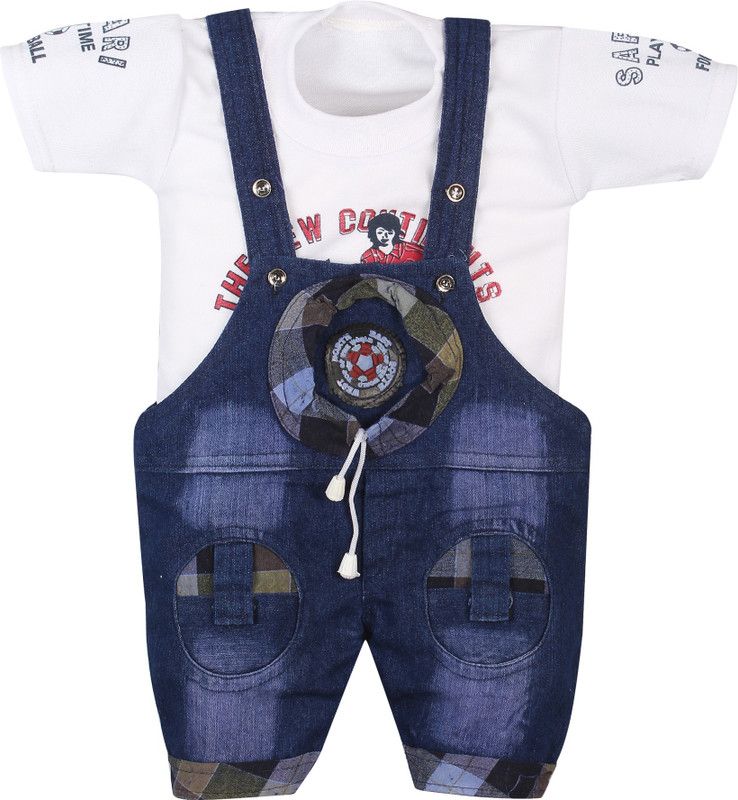 Dungaree For Boys & Girls Applique Hosiery  (Blue, Pack of 1)