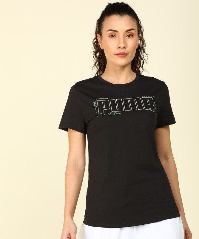 WMN Graphic Tee I Women Printed Round Neck Cotton Blend Black T-Shirt