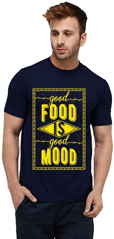 TS-NVBL-XXL-0558 Men Graphic Print Round Neck Pure Cotton Dark Blue T-Shirt