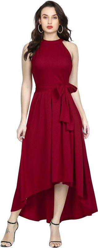 Solid Crepe Stitched Anarkali Gown  (Maroon)