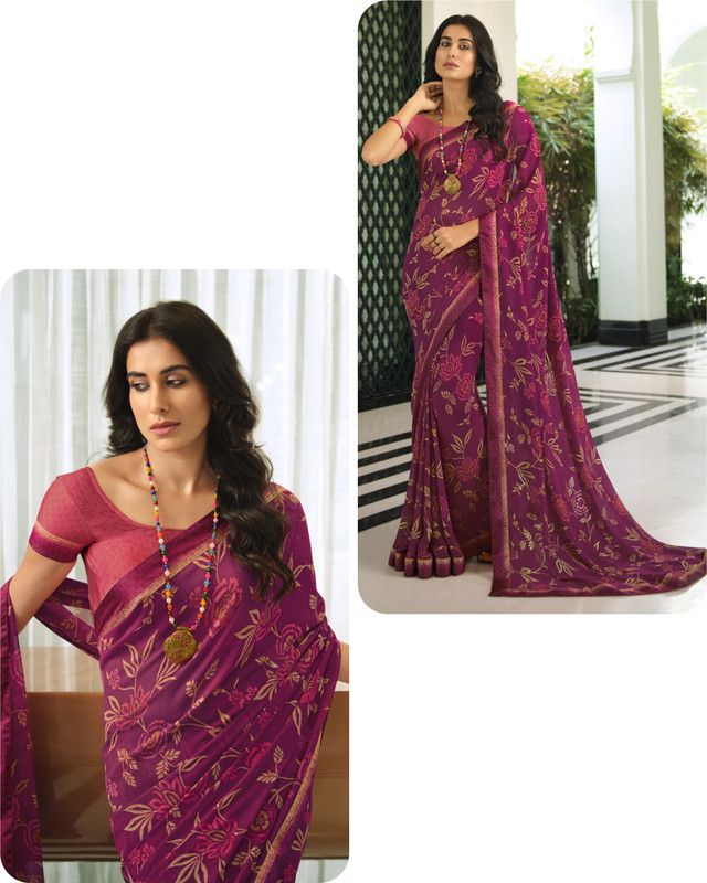 Printed Fashion Georgette, Chiffon Saree  (Maroon)