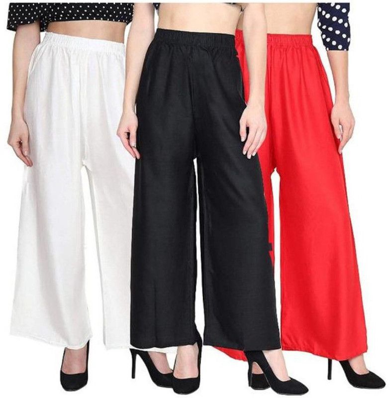 Pack of 3 Women Regular Fit White, Black, Red Cotton Blend Trousers