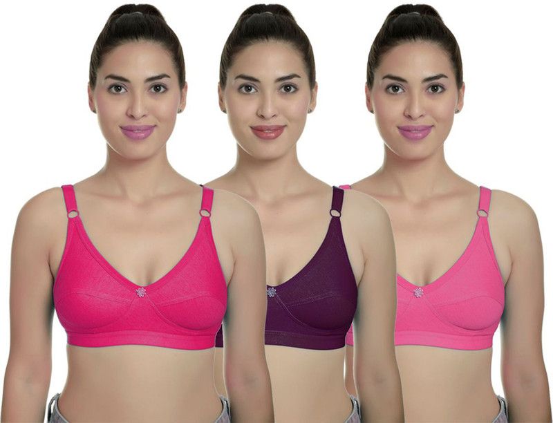 PIBU Bra Women Full Coverage Non Padded Bra  (Maroon, Pink, Orange)